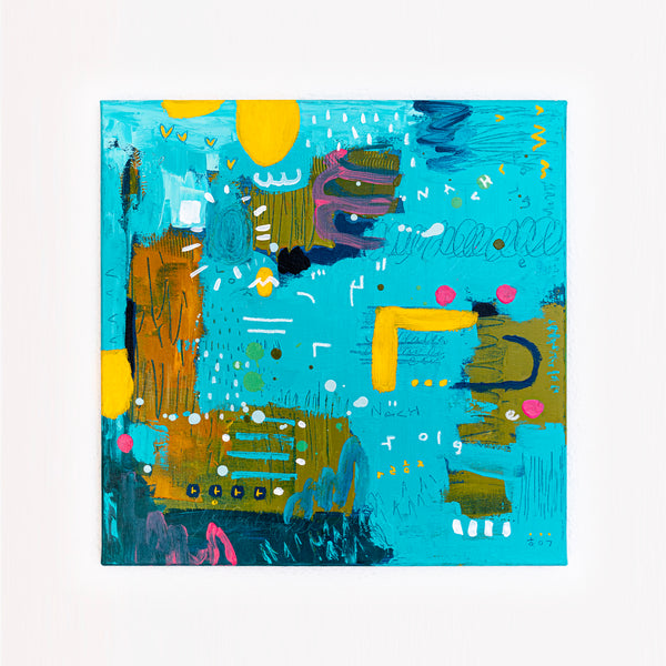 Abstract Painting – Original Acrylic & Oil Painting on Canvas, Mixed Media Framed Painting – Signs of a Quiet Day – 20"x20" (50x50cm)