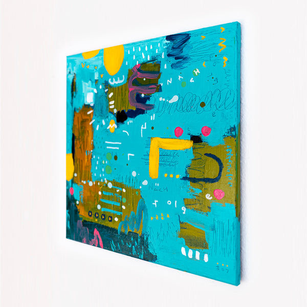 Abstract Painting – Original Acrylic & Oil Painting on Canvas, Mixed Media Framed Painting – Signs of a Quiet Day – 20"x20" (50x50cm)