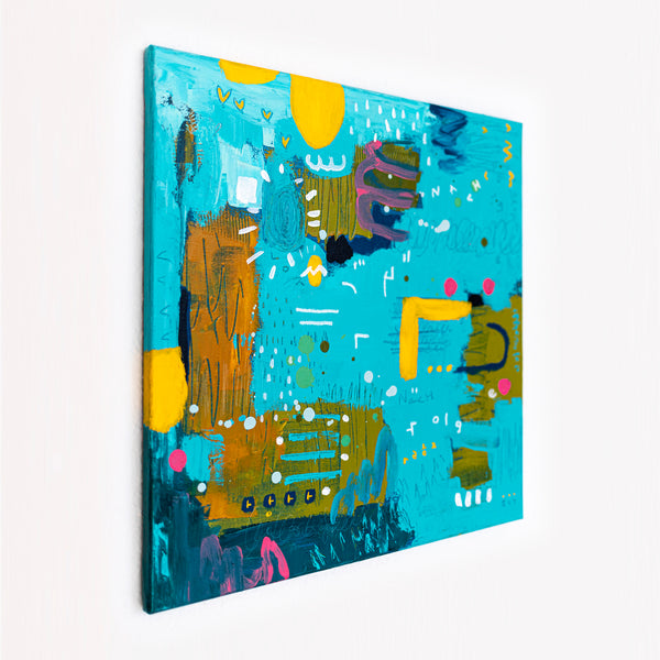 Abstract Painting – Original Acrylic & Oil Painting on Canvas, Mixed Media Framed Painting – Signs of a Quiet Day – 20"x20" (50x50cm)