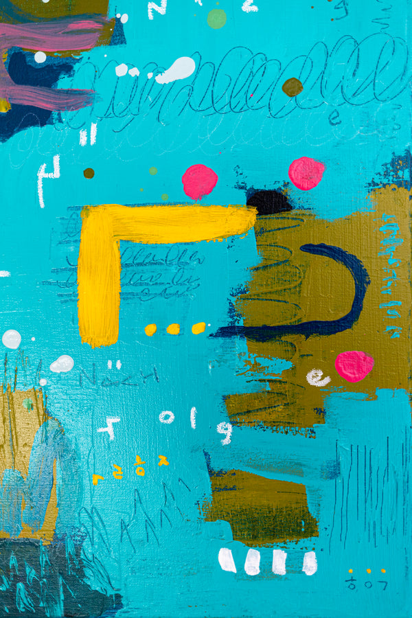 Abstract Painting – Original Acrylic & Oil Painting on Canvas, Mixed Media Painting – Signs of a Quiet Day – 20"x20" (50x50cm)