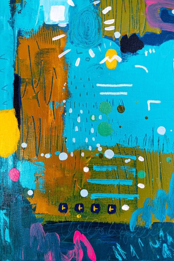 Abstract Painting – Original Acrylic & Oil Painting on Canvas, Mixed Media Painting – Signs of a Quiet Day – 20"x20" (50x50cm)