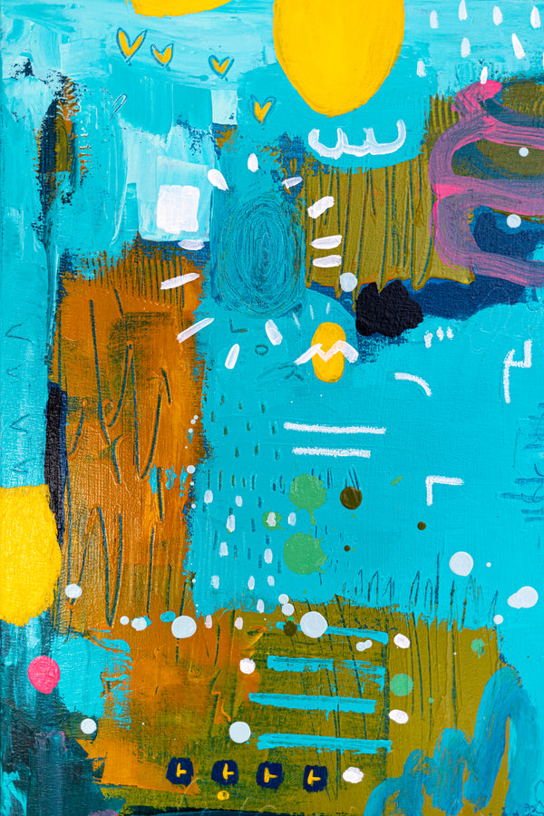 Abstract Painting – Original Acrylic & Oil Painting on Canvas, Mixed Media Framed Painting – Signs of a Quiet Day – 20"x20" (50x50cm)