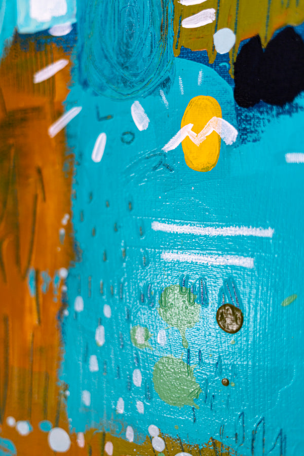 Abstract Painting – Original Acrylic & Oil Painting on Canvas, Mixed Media Framed Painting – Signs of a Quiet Day – 20"x20" (50x50cm)