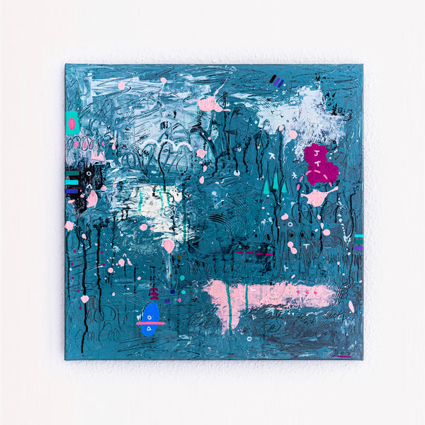 Abstract Painting – Original Acrylic & Oil Painting on Canvas, Mixed Media Modern Painting  – Signum Silentii (20"x20" | 50x50cm)