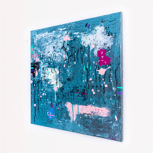 Abstract Painting – Original Acrylic & Oil Painting on Canvas, Mixed Media Modern Painting  – Signum Silentii (20"x20" | 50x50cm)