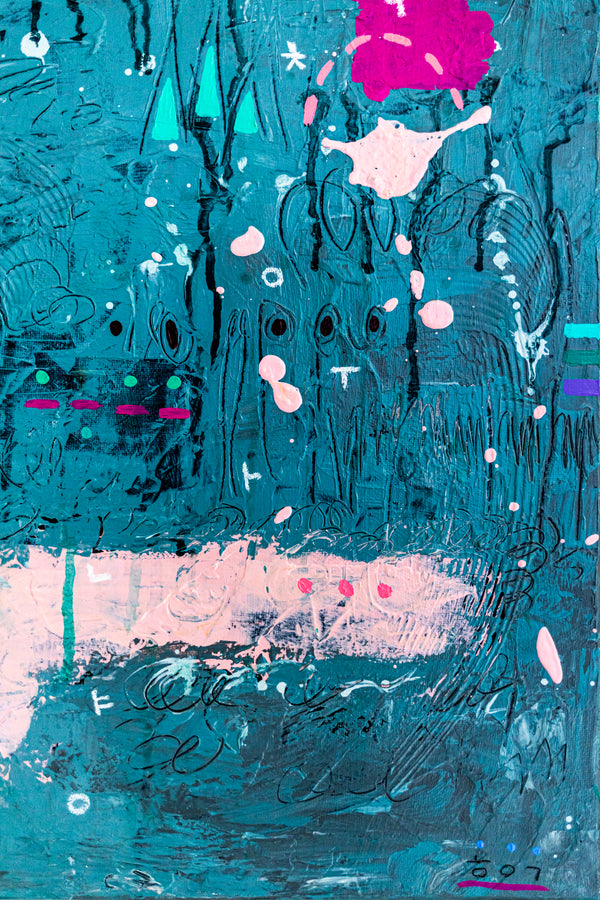 Abstract Painting – Original Acrylic & Oil Painting on Canvas, Mixed Media Modern Painting  – Signum Silentii (20"x20" | 50x50cm)