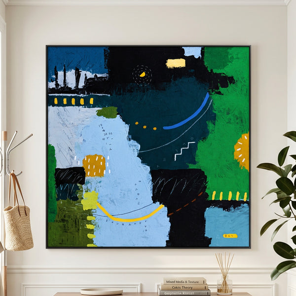 Moody Teal Blue Abstract Wall Art — Bold Original Oil Painting, Textured Canvas — "SilvaNatis"
