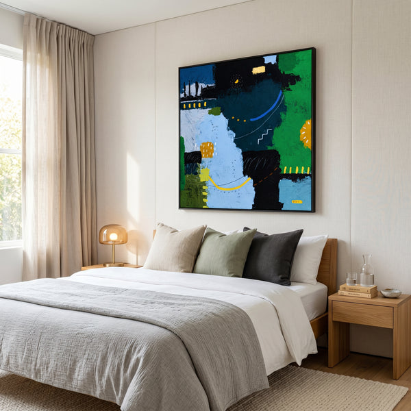 Moody Teal Blue Abstract Wall Art — Bold Original Oil Painting, Textured Canvas — "SilvaNatis"