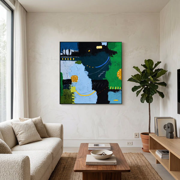 Moody Teal Blue Abstract Wall Art — Bold Original Oil Painting, Textured Canvas — "SilvaNatis"