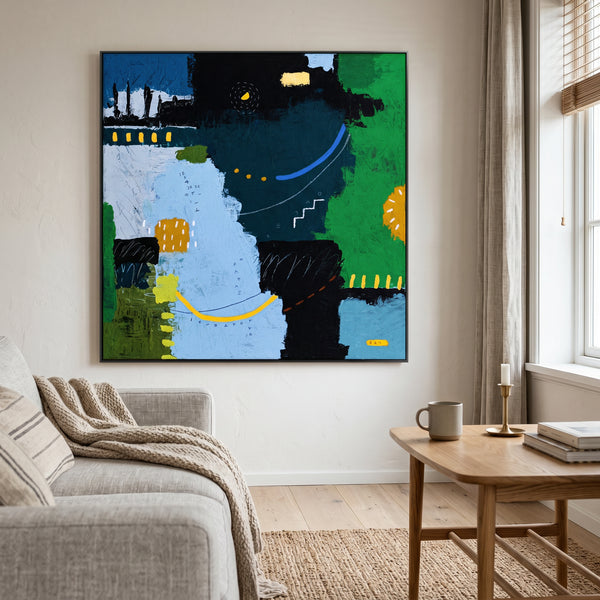 Moody Teal Blue Abstract Wall Art — Bold Original Oil Painting, Textured Canvas — "SilvaNatis"
