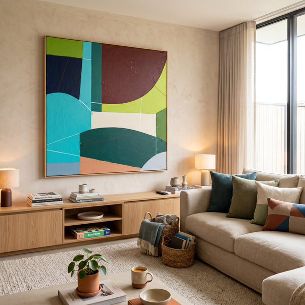 Moody Teal Blue Abstract Wall Art — Bold Original Oil Painting, Textured Canvas — "SilvaNatis"