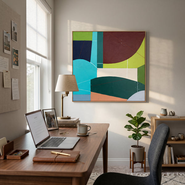 Moody Teal Blue Abstract Wall Art — Bold Original Oil Painting, Textured Canvas — "SilvaNatis"