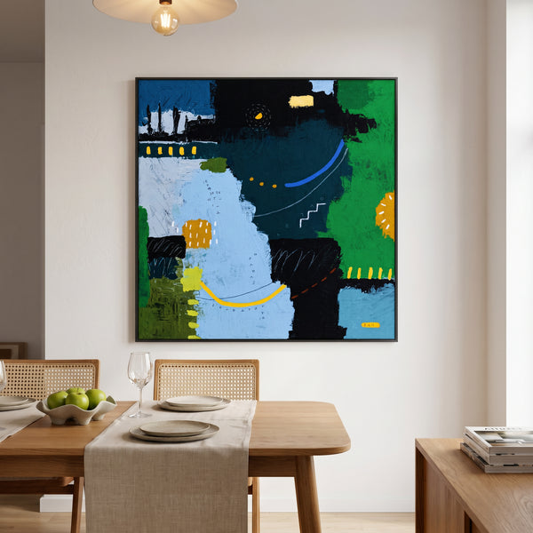 Moody Teal Blue Abstract Wall Art — Bold Original Oil Painting, Textured Canvas — "SilvaNatis"