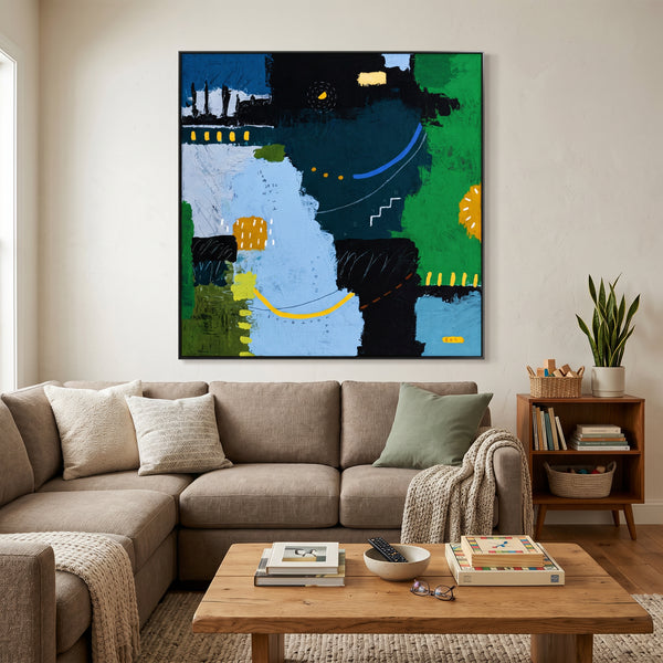 Moody Teal Blue Abstract Wall Art — Bold Original Oil Painting, Textured Canvas — "SilvaNatis"