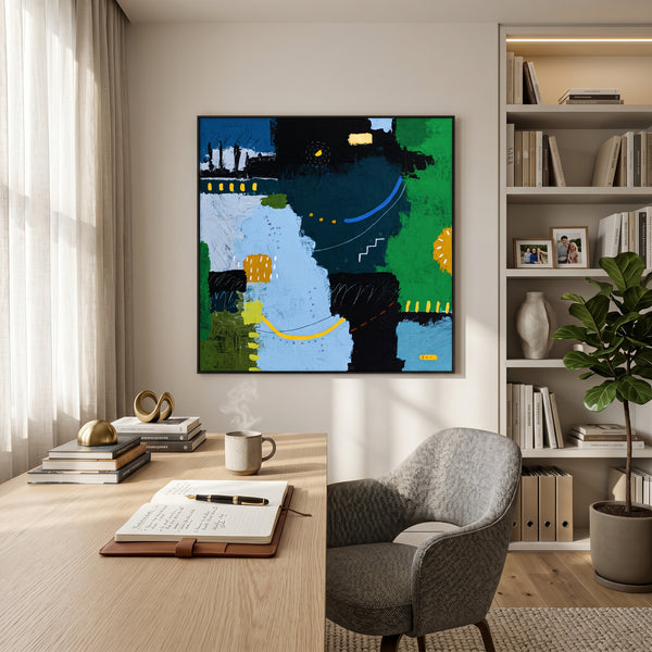 Moody Teal Blue Abstract Wall Art — Bold Original Oil Painting, Textured Canvas — "SilvaNatis"