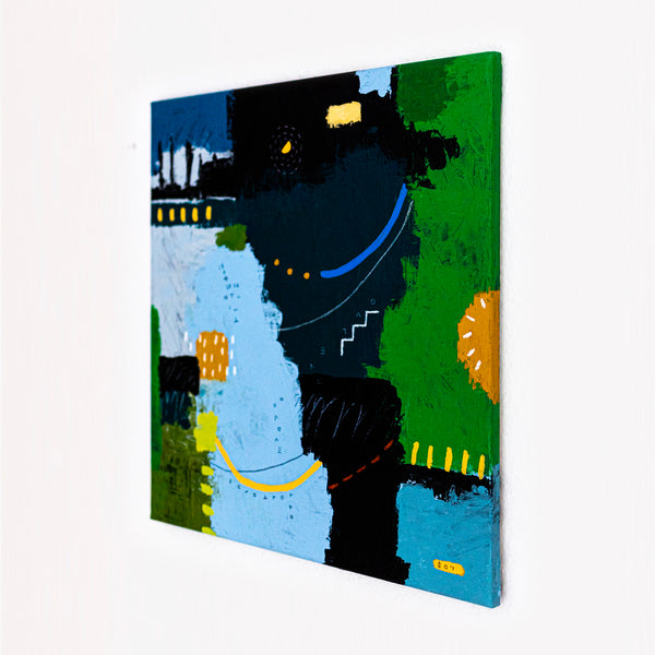 Moody Teal Blue Abstract Wall Art — Bold Original Oil Painting, Textured Canvas — "SilvaNatis" (20"x20" | 51x51cm)
