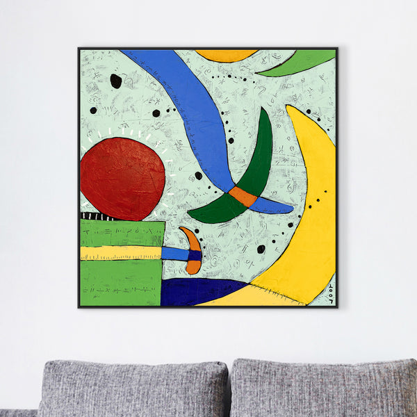 Abstract Expressionist Original Painting of Sun and Moon through Cheerful Colors, Canvas Wall Art | Sol y Luna I (24"x24")