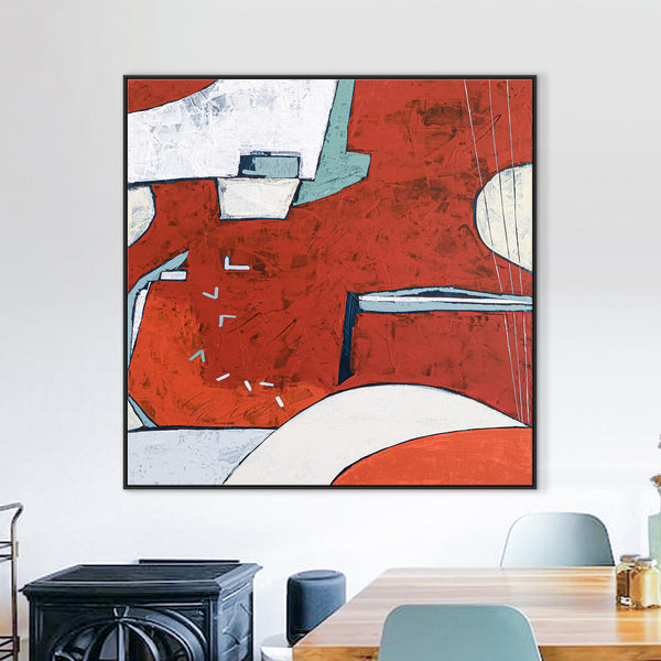 Original Abstract Painting in Acrylic, Red Modern Canvas Wall Art | Something about the moon (Square Ver.)
