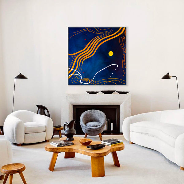 Mixture of Acrylic and Oil in Original Modern Abstract Large painting, Canvas Wall Art | Sonata under the moonlight (48"x48")