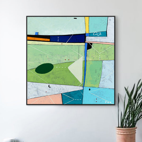 Geometric Abstract Acrylic Painting in Olive and Green, Original Modern Canvas Wall Art | Sono II (Square Ver.)
