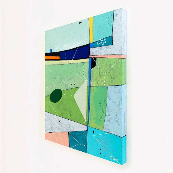 Geometric Abstract Acrylic Painting in Olive and Green, Original Modern Canvas Wall Art for Living Room | Sono II (24"x30")