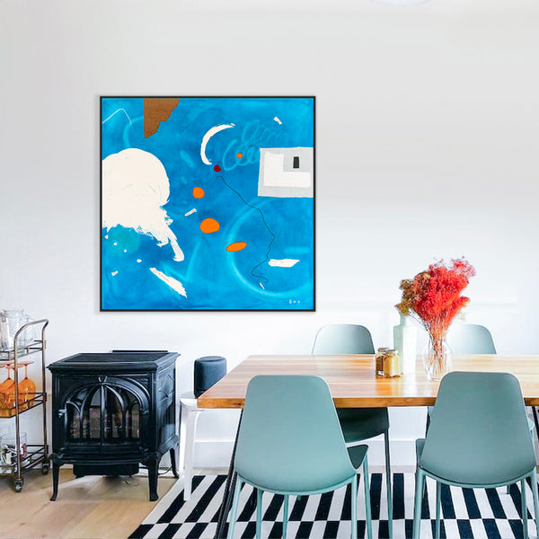 Sky-Blue Abstract Original Oil & Acrylic Painting, Modern Canvas Wall Art Offering a Bright and Cheerful Atmosphere | Speculation (48"x48")