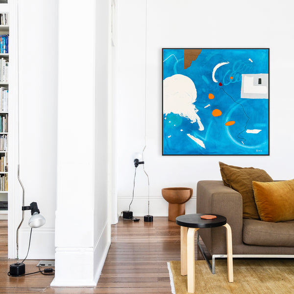Sky-Blue Abstract Original Oil & Acrylic Painting, Modern Canvas Wall Art Offering a Bright and Cheerful Atmosphere | Speculation (48"x48")