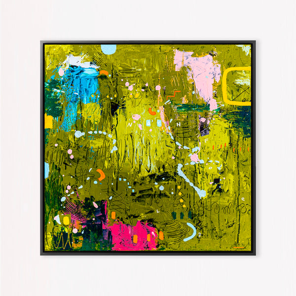 Abstract Painting – Original Acrylic & Oil Painting on Canvas, Mixed Media Modern Painting  – Spriritus Viridis (20"x20" | 50x50cm)