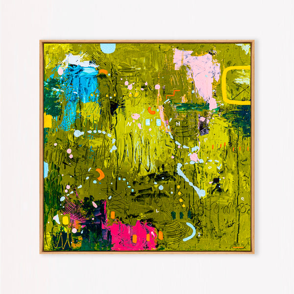 Abstract Painting – Original Acrylic & Oil Painting on Canvas, Mixed Media Modern Painting  – Spriritus Viridis (20"x20" | 50x50cm)