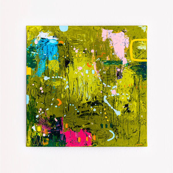 Abstract Painting – Original Acrylic & Oil Painting on Canvas, Mixed Media Modern Painting  – Spriritus Viridis (20"x20" | 50x50cm)