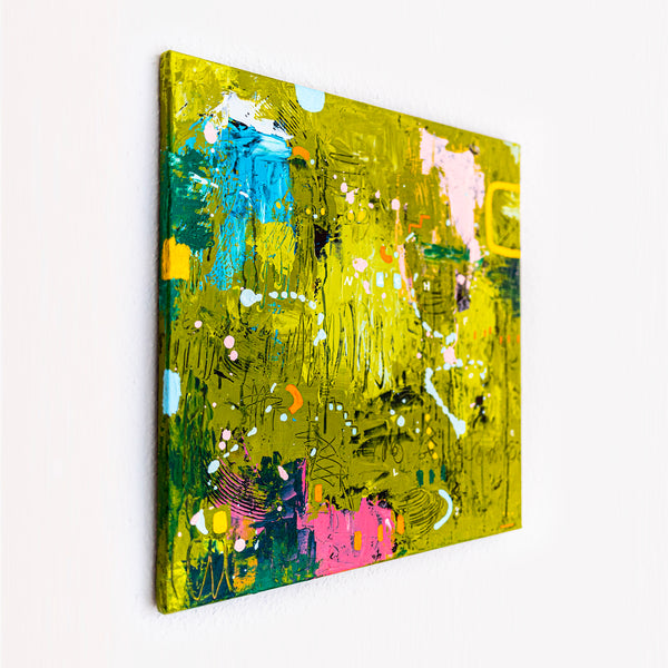Abstract Painting – Original Acrylic & Oil Painting on Canvas, Mixed Media Modern Painting  – Spriritus Viridis (20"x20" | 50x50cm)