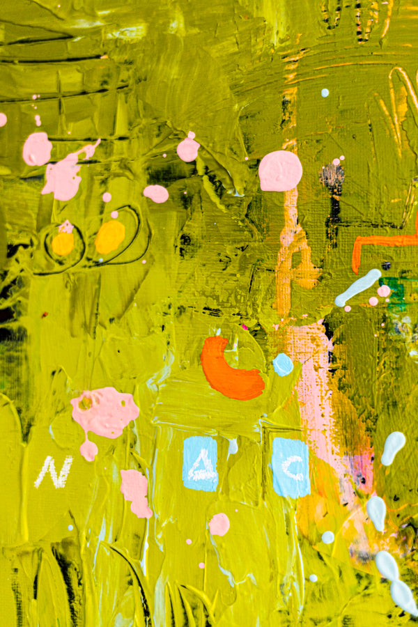 Abstract Painting – Original Acrylic & Oil Painting on Canvas, Mixed Media Modern Painting  – Spriritus Viridis (20"x20" | 50x50cm)