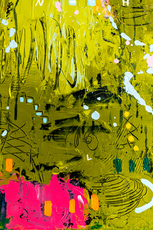 Abstract Painting – Original Acrylic & Oil Painting on Canvas, Mixed Media Modern Painting  – Spriritus Viridis (20"x20" | 50x50cm)