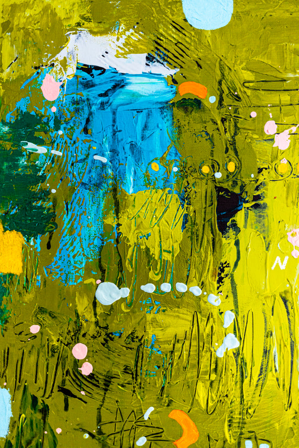 Abstract Painting – Original Acrylic & Oil Painting on Canvas, Mixed Media Modern Painting  – Spriritus Viridis (20"x20" | 50x50cm)