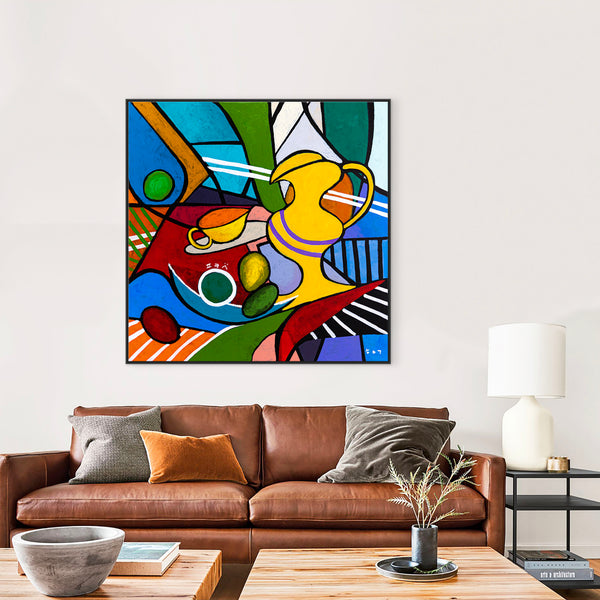 Bold Geometric Original Abstract Painting, Large Modern Canvas Wall Art in Bright Colors, Modern Take | Still-pop