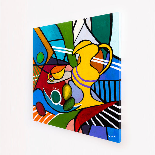 Geometric Original Abstract Painting, Bold Modern Canvas Wall Art in Bright Colors, Modern Take | Still-pop (40"x40")