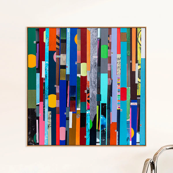 Abstract Painting – Original Collage Wall Art – Mixed Media on Canvas – Modern Geometric Collage – Striae Genesis (28"x28" | 71x71cm)