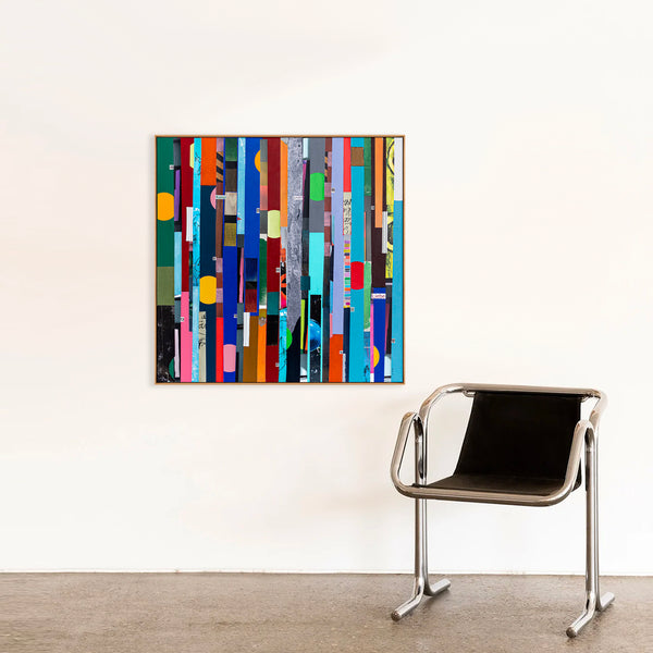 Abstract Painting – Original Collage Wall Art – Mixed Media on Canvas – Modern Geometric Collage – Striae Genesis (28"x28" | 71x71cm)