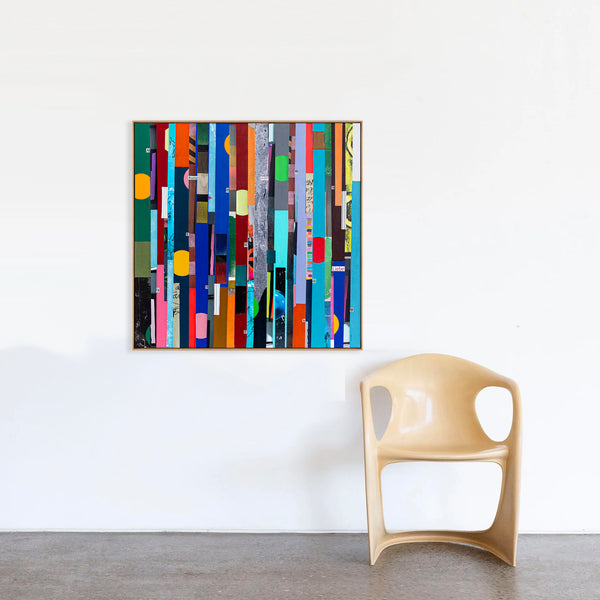 Abstract Painting – Original Collage Wall Art – Mixed Media on Canvas – Modern Geometric Collage – Striae Genesis (28"x28" | 71x71cm)