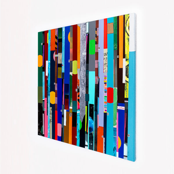 Abstract Painting – Original Collage Wall Art – Mixed Media on Canvas – Modern Geometric Collage – Striae Genesis (28"x28" | 71x71cm)