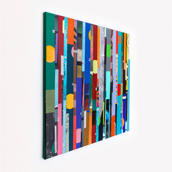 Abstract Painting – Original Collage Wall Art – Mixed Media on Canvas – Modern Geometric Collage – Striae Genesis (28"x28" | 71x71cm)