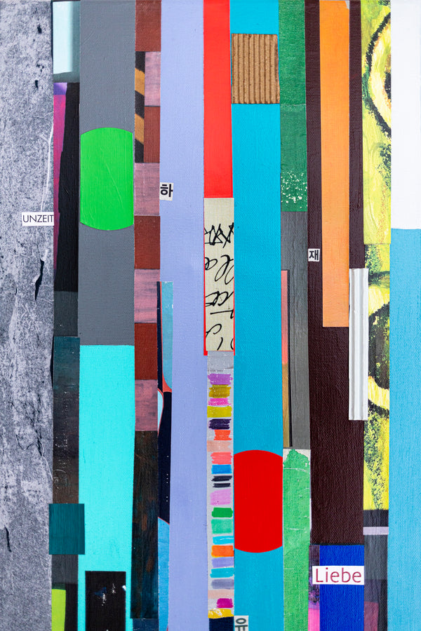 Abstract Painting – Original Collage Wall Art – Mixed Media on Canvas – Modern Geometric Collage – Striae Genesis (28"x28" | 71x71cm)