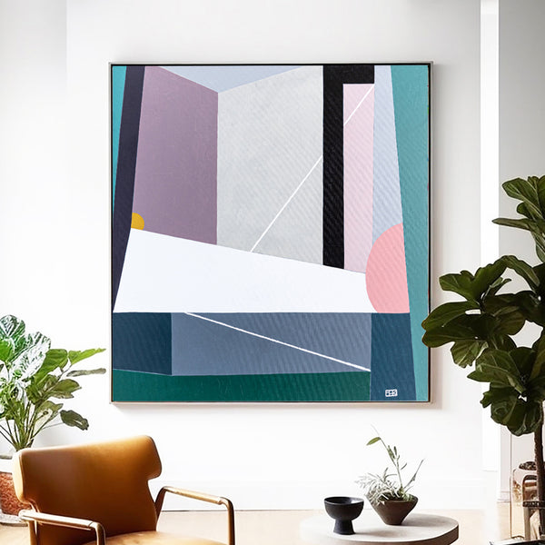 Mid-century Original Abstract Painting in Acrylic, Serene and Delightful Large Modern Canvas Wall Art | Stumm