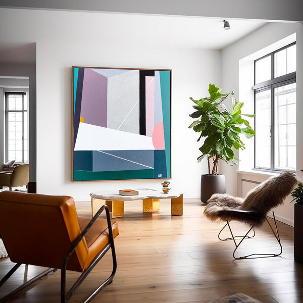 Mid-century Original Abstract Painting in Acrylic, Serene and Delightful Large Modern Canvas Wall Art | Stumm