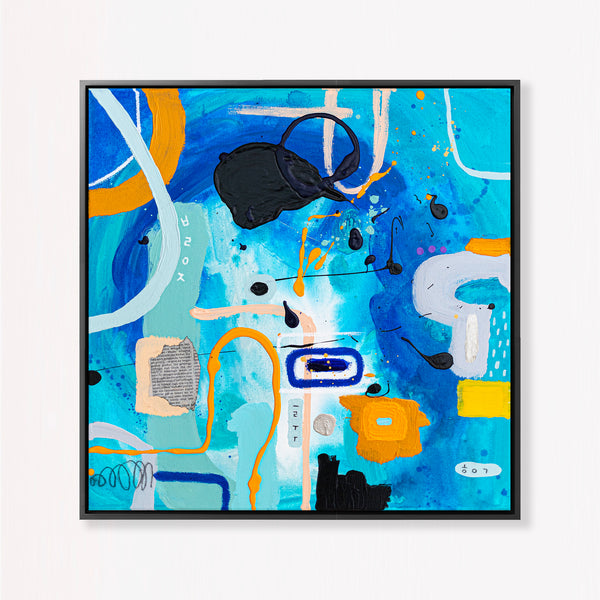 Abstract Painting – Original Wall Art – Acrylic Oil & Mixed Media on Canvas – Blue Yellow Painting – "Subcon-Blau I" – 20"x20" (50x50cm)