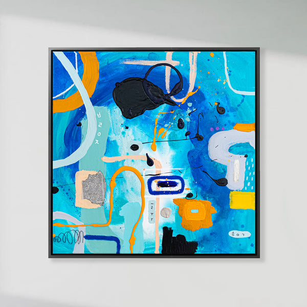 Abstract Painting – Original Wall Art – Acrylic Oil & Mixed Media on Canvas – Blue Yellow Painting – "Subcon-Blau I" – 20"x20" (50x50cm)
