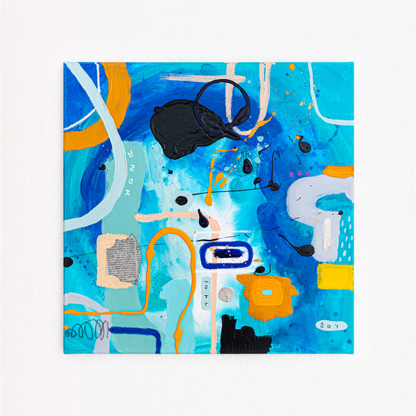 Abstract Painting – Original Wall Art – Acrylic Oil & Mixed Media on Canvas – Blue Yellow Painting – "Subcon-Blau I" – 20"x20" (50x50cm)