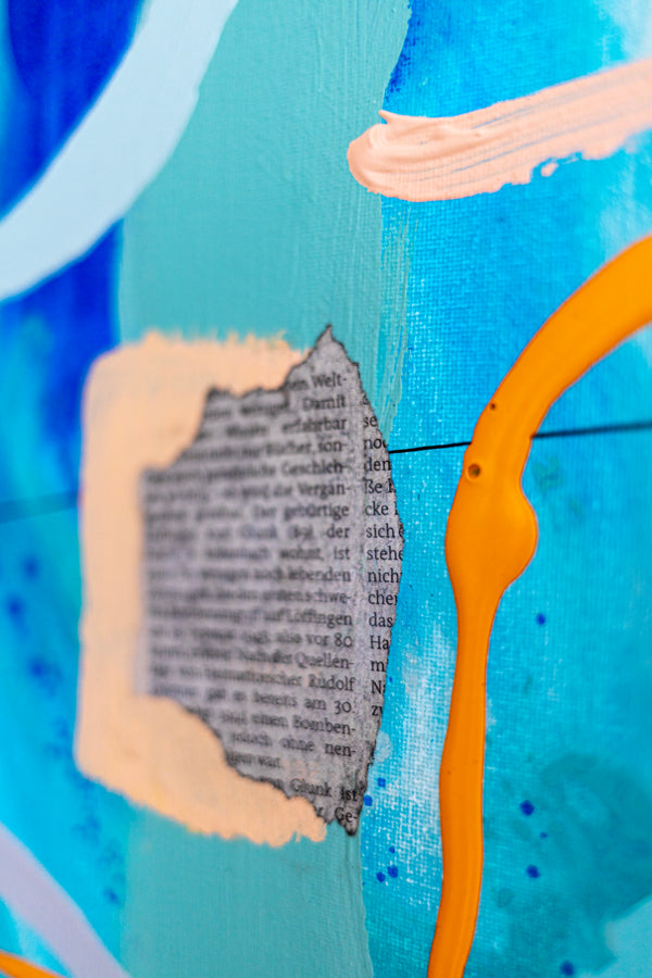 Abstract Painting – Original Wall Art – Acrylic Oil & Mixed Media on Canvas – Blue Yellow Painting – "Subcon-Blau II" – 20"x20" (50x50cm)