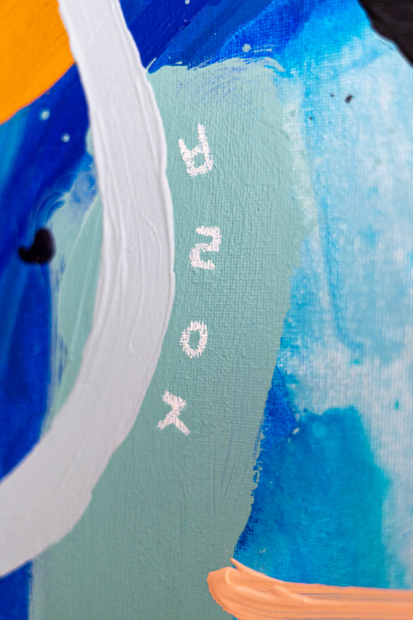 Abstract Painting – Original Wall Art – Acrylic Oil & Mixed Media on Canvas – Blue Yellow Painting – "Subcon-Blau II" – 20"x20" (50x50cm)