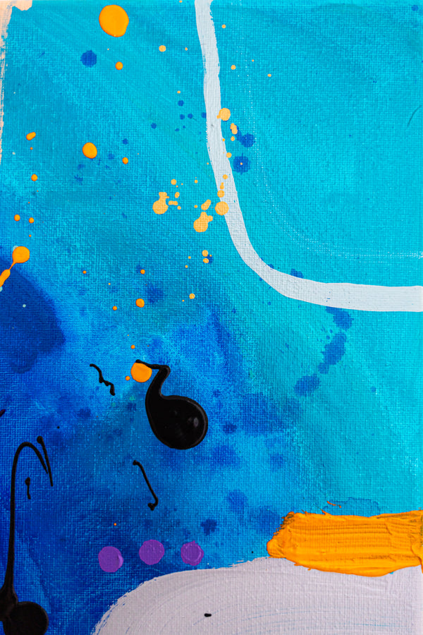 Abstract Painting – Original Wall Art – Acrylic Oil & Mixed Media on Canvas – Blue Yellow Painting – "Subcon-Blau I" – 20"x20" (50x50cm)